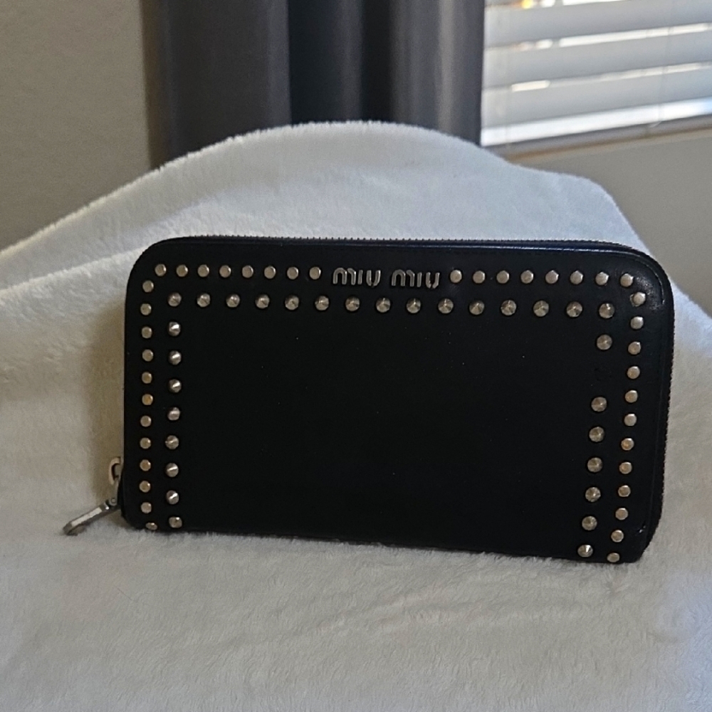 Miu Miu Black Studded Zippy Wallet